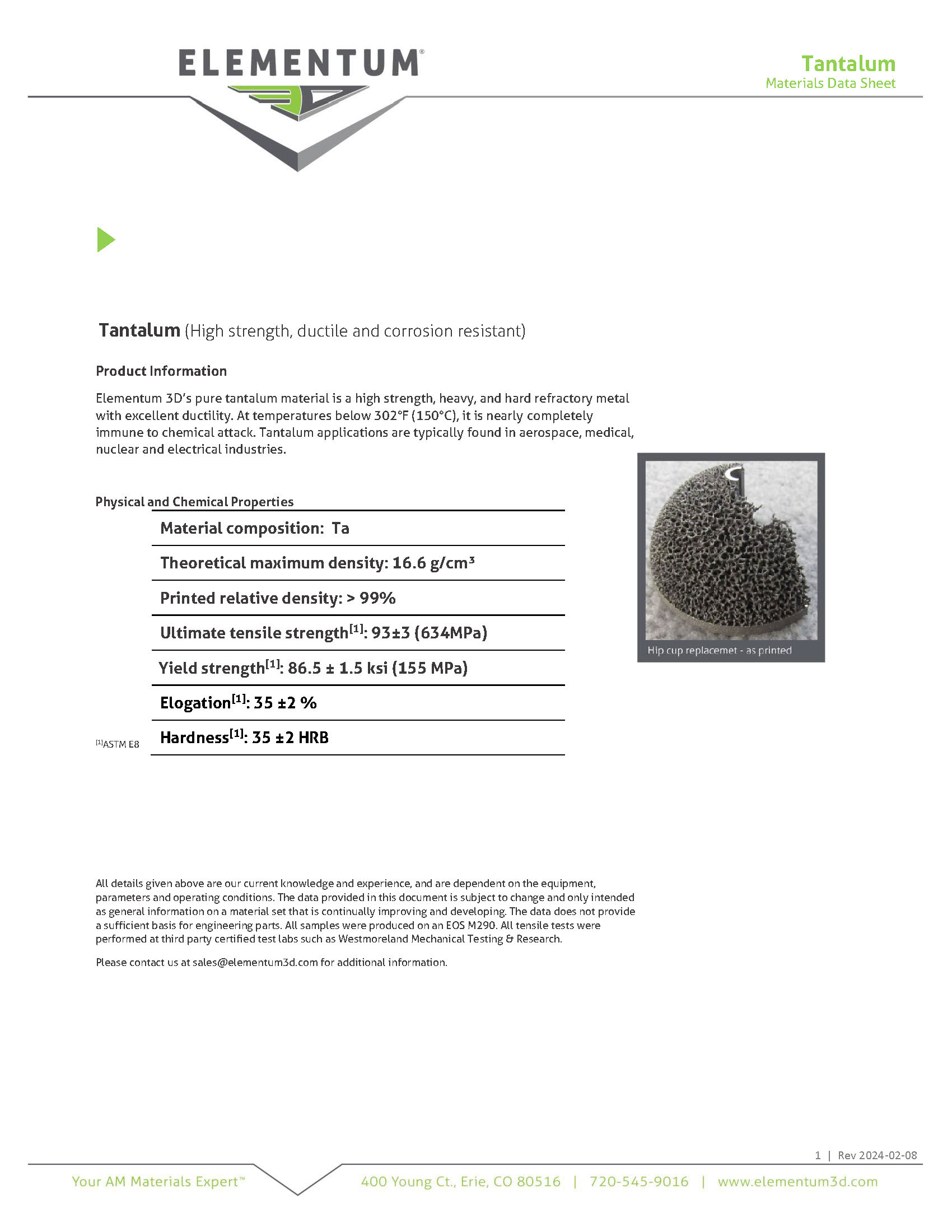 Tantalum Data Sheets